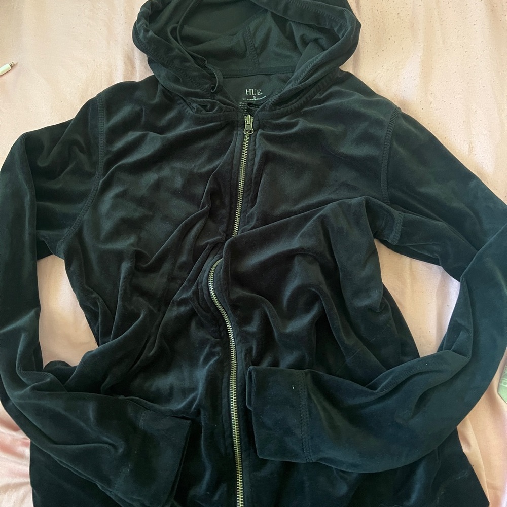Black velvet zip up hoodie
